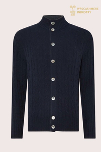 Shell ခလုတ်များပါရှိသော အမျိုးသားများအတွက် Chunky Cable Knit Cashmere Cardigan