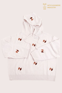 Hoodie Kasmir Tulen Wanita dengan Sulam Anjing Tersuai