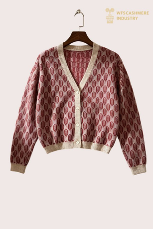 Mohair Blend Жаккард V-мойын кардиган, 7GG FW2716
