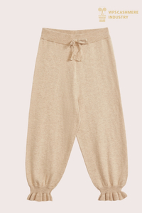Ultra-bl&oslash;de 100% b&oslash;rstet cashmere beige strikkede b&oslash;rnebukser | OEM b&oslash;rnet&oslash;jsproducent