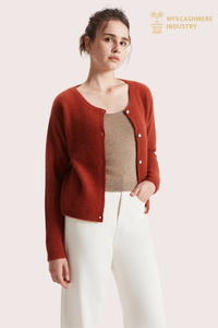 Palton/Cardigan tricotat, roșu &icirc;nchis, 100% cașmir periat | Producator OEM