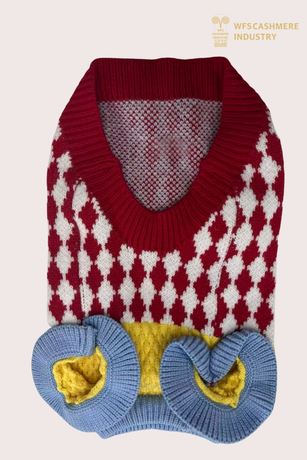 7GG Argyle V-kaelusega lemmikloomade kampsun v&auml;rviplokikujundusega | Preppy Pet Knitwear OEM