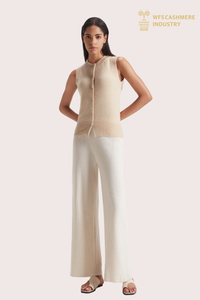 Premium ženska jopica z gumbi iz čistega kašmirja | Dobavitelj OEM/ODM pletenin po meri