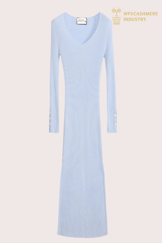 Pakaian Panjang Kasmir V-Neck Elegan Wanita | Pengeluar OEM Pakaian Rajut Mewah