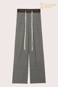D&aacute;msk&eacute; černo-b&iacute;l&eacute; pruhovan&eacute; širok&eacute; &uacute;pletov&eacute; kalhoty se šněrov&aacute;n&iacute;m | OEM v&yacute;robce Resort Wear