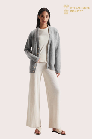 ပရီမီယံအမျိုးသမီး၏စင်ကြယ်သော Cashmere V-Neck Cardigan | စိတ်ကြိုက် မီးခိုးရောင် ချည်ထည် OEM/ODM ထုတ်လုပ်သူ