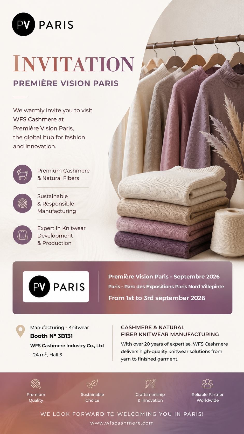 WFS Cashmere m&iacute;ř&iacute; na premi&eacute;ru Vision Paris 2026 — Přijďte se s n&aacute;mi setkat na st&aacute;nku 3B131